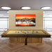 MBM Biliardi Kyoto luxury billiard table in elegant office space with decorative artwork.
