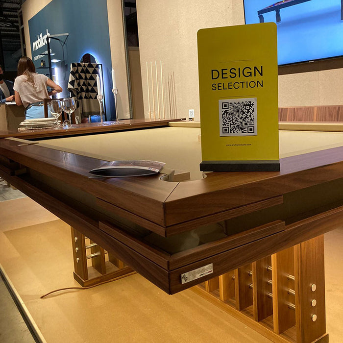 MBM Biliardi Kyoto premium walnut billiard table with award-winning design.