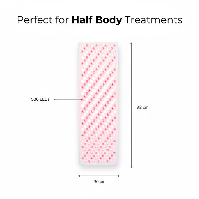 Nuvibody CORE 1500 Red Light Therapy Panel with 300 LEDs, measuring 92 cm by 30 cm, designed for effective half-body treatments with optimal light coverage and penetration.