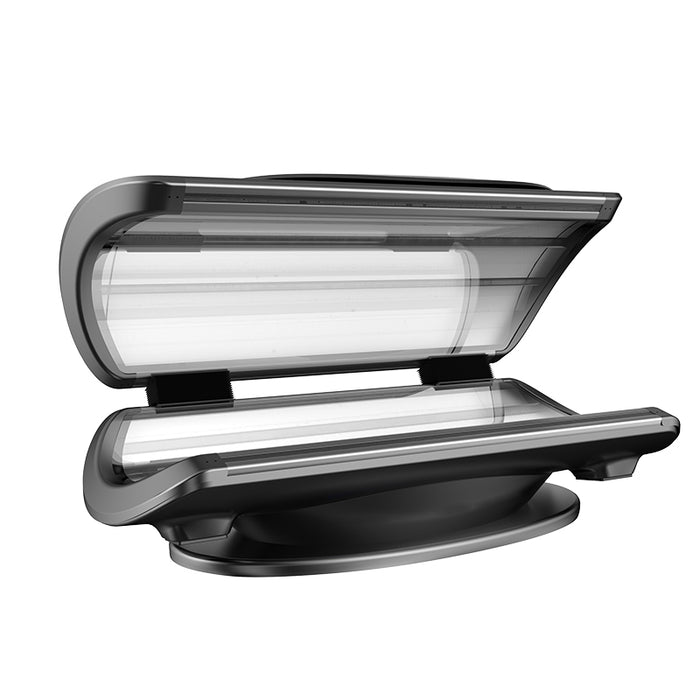 Side view of the Nuvibody CORE open therapy bed with visible LED strips designed for full-body red light therapy sessions.