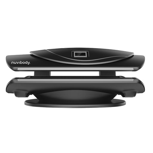 Front-facing view of the Nuvibody CORE red light therapy bed showcasing its sleek, closed design in premium black finish.