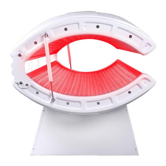 Nuvibody LITE Red Light Therapy Bed open front view featuring full-body red light therapy panels and advanced LED wellness technology.