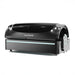 Sleek black Nuvibody PRO red light therapy bed shown closed from an angled side view with illuminated brand logo and premium finish.
