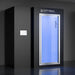 Electric cryotherapy chamber by Optimal Health in matte black finish, featuring a sleek design with illuminated door and integrated control panel for advanced cold therapy treatments.