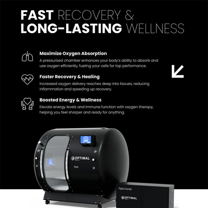 Fast recovery and long-lasting wellness with the F500 Hyperbaric Oxygen Chamber, featuring enhanced oxygen absorption, reduced inflammation, and optimised healing benefits.