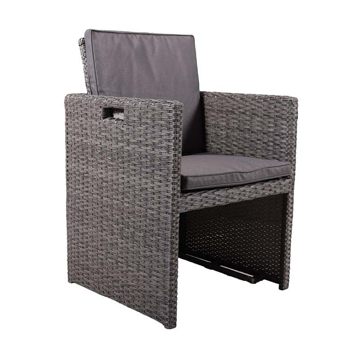 The Paris 10 Seater Cube Set’s chair, featuring thick grey cushions for added comfort, perfect for outdoor relaxation.