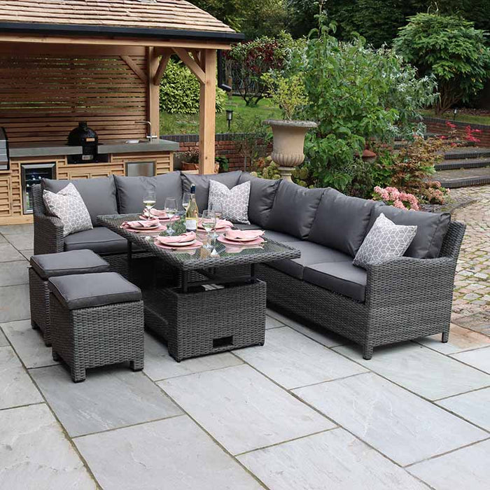 Paris Deluxe Modular Corner Dining Set in a cosy garden setting, perfect for outdoor entertaining.