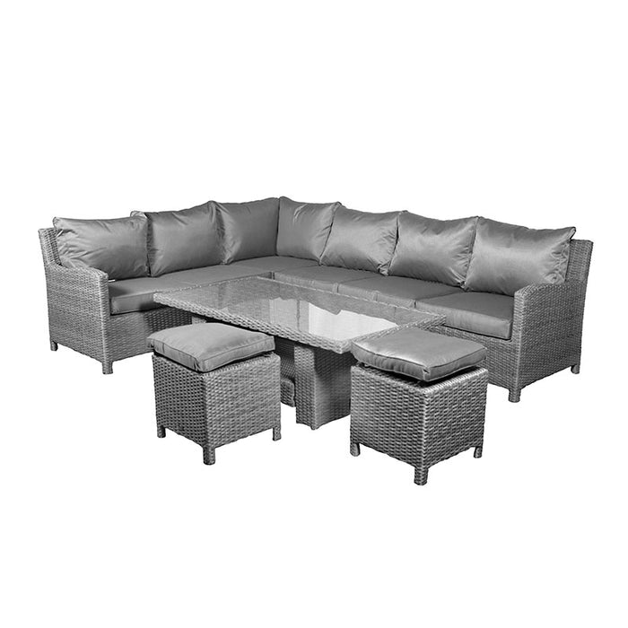 Paris Deluxe Corner Dining Set from the front, featuring a sleek, modern aesthetic.