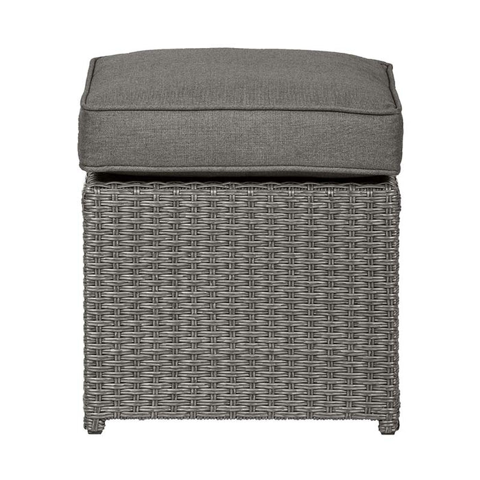 A front-facing image of the cushioned stool from the Paris Deluxe Modular Corner Dining Set, highlighting the woven rattan design and plush seating.