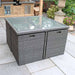 Close-up of the Paris 8 Seater Cube Set with a tempered glass table top, highlighting the compact storage design.