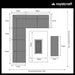 Diagram showing the layout and dimensions of the Paris Fire Pit Corner Dining & Lounge Set with a rectangular table, providing a clear guide for space planning.