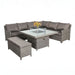 Complete view of the Paris Fire Pit Corner Dining & Lounge Set, including cushioned seating and square fire pit table.