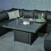 Paris Fire Pit Dining & Lounge Set offering a comfortable, cosy corner for relaxing, with a glass-guarded fire pit table.