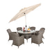 Stylish Paris Imperial Round Dining Set with a matching parasol, complete with comfortable cushions, ideal for alfresco dining.