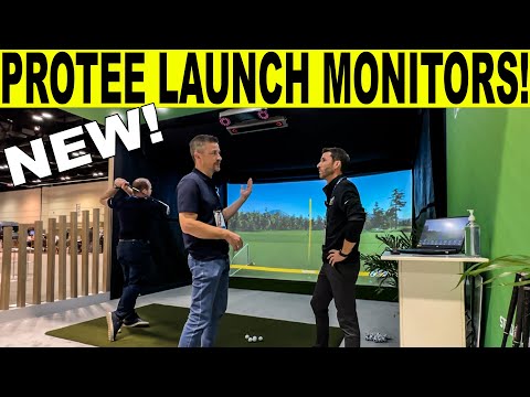 Detailed demonstration of protee vx advanced golf launch monitor at 2023 PGA merchandise show.