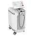 ReOxy Hypoxic Therapy Device in white with rounded casing, three-quarter front-right view on wheels, touchscreen displaying active 10% O₂ test waveform, breathing tube and probe on front panel.