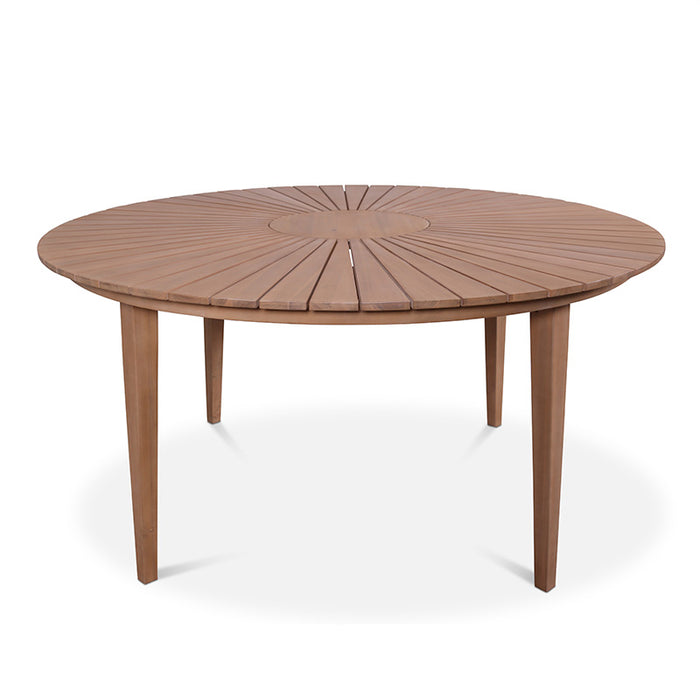 The round wooden table from the Roma 6 Seater Dining Set, with a sleek design and ample space for outdoor dining.