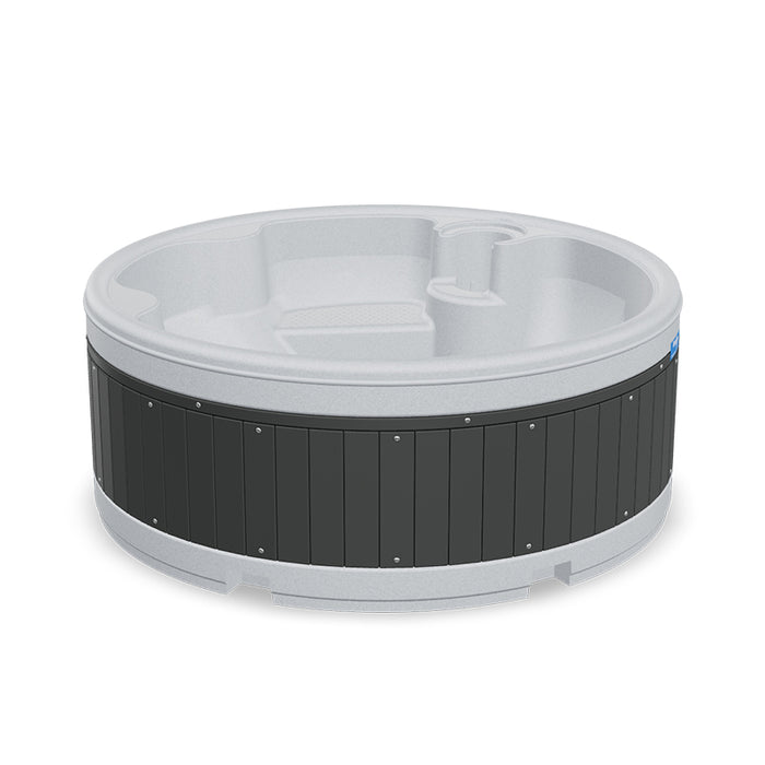 Graphite grey Rotospa Orbis Hot Tub displayed against white background highlighting its structure.
