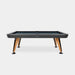 RS Barcelona Diagonal pool table with black frame, dark playing surface and angled wooden legs shown in clean front studio view.
