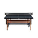 RS Barcelona folding ping pong table with black tabletop, wooden legs and central net system shown from front view for modern indoor table tennis setup.
