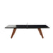 Front view of RS Barcelona ping pong table showcasing black tabletop, central net, and sturdy wooden frame.