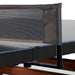 Close-up detail of RS Barcelona ping pong table net with mesh fabric and black frame showing premium build quality and design.