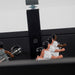Detail of foosball players inside the RS Barcelona RS MAX dining football table beneath the glass dining surface.