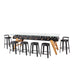 RS Barcelona RS MAX dining football table paired with black stools creating a modern multifunction dining and foosball table.
