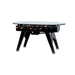 Angled view of RS Barcelona RS2 dining football table in black with glass top, contemporary multifunctional foosball dining table for modern homes.