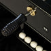 Detail of RS Barcelona RS2 Gold football table handle and ball return with white foosballs, highlighting premium foosball table components.