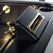 Close-up of RS Barcelona RS2 Gold football table score counter and gold detailing on black foosball table design.