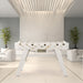 RS Barcelona RS2 Gold football table in white finish styled in a modern interior space, luxury designer foosball table for contemporary game rooms.