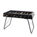 Angled view of RS Barcelona RS3 white football table featuring wooden handles, modern designer foosball table for home game rooms.