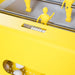 RS Barcelona RS4 Home yellow football table close-up with player figures and manual score counter detail.