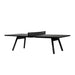 Angled view of black RS Barcelona You and Me monochrome ping pong table with sleek modern legs and net, contemporary table tennis furniture.