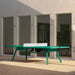 RS Barcelona You and Me monochrome ping pong table in light green with storage compartment, modern outdoor table tennis table with integrated net and sleek legs.