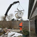 Sauna Barrel from Thermowood getting positioned with a crane.