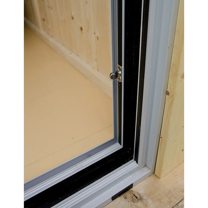 Close-up of door frame in Traditional sauna cube.