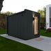 Back view of the Saunum AirCube Double Outdoor Sauna with Changing Room, featuring a clean, weather-resistant Thermo-Spruce exterior and integrated ventilation system.