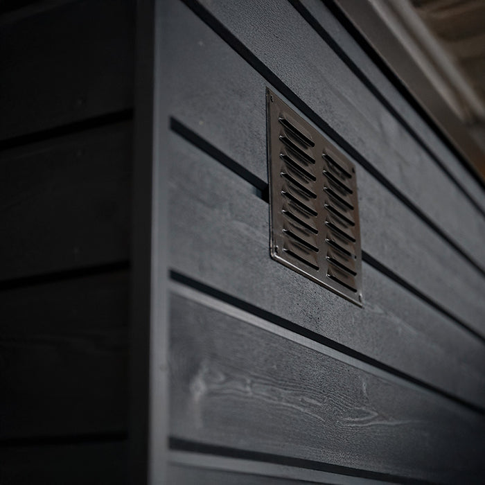 Exterior vent on the Saunum Classic Outdoor Sauna, ensuring optimal air circulation for a balanced sauna experience.