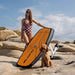 SiFly Rider eFoil Set displayed with a dog beside the board on coastal rocks.