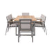 Side view of the Stockholm 6 Seater Outdoor Dining Set, displaying the clean lines and sturdy frame of the chairs and table.