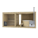 3D rendered cutaway of the Tauras Classic 7-person sauna and hot tub unit in light wood finish, showcasing the interior layout, benches, heater, and stove.