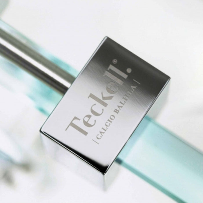 A detailed view of the Teckell branding engraved on the chrome component, demonstrating the premium finish and attention to detail.