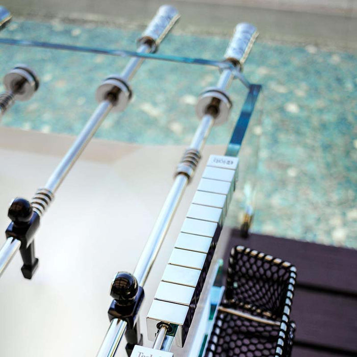 Detailed view of the Teckell Fuoriclasse Foosball Table's score counter and net, highlighting its meticulous design.