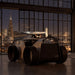 Teckell Nivola Racing Simulator with ultrawide display in a modern penthouse overlooking the illuminated city skyline.