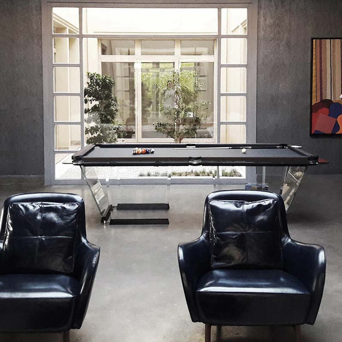 Teckell T1.1 Light Bronze Pool Table in a stylish living space, blending seamlessly with modern decor.