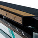 Close-up view of the Teckell T1.3 pool table edge, displaying the hand-brushed gold-plated brass inlays.