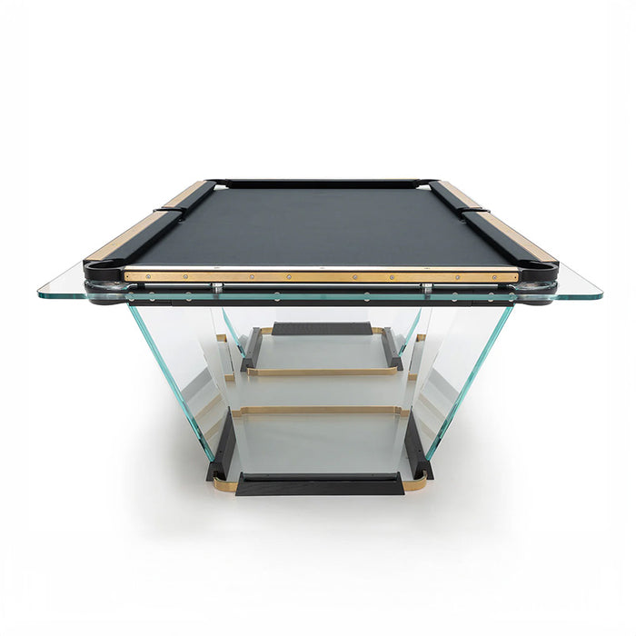 Front view of the Teckell T1.3 pool table, emphasizing its elegant and modern design.