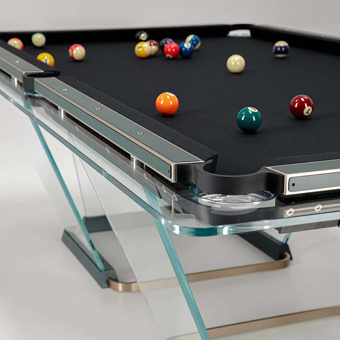 Close-up of Teckell T1.3 Leather Pool Table's sophisticated frame details.